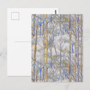 Carte Postale Style Moderne de Milieu de Siècle Motif de Forêt d