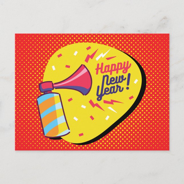Carte Postale Style Rétro Pop Art Bonne année (Devant)