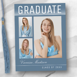 Carte Postale Style tendance moderne 3 Photo Blue Graduation