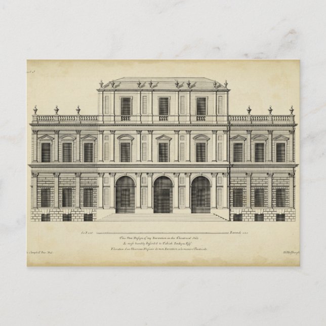 Carte Postale Style théâtral Façade par Colen Campbell (Devant)