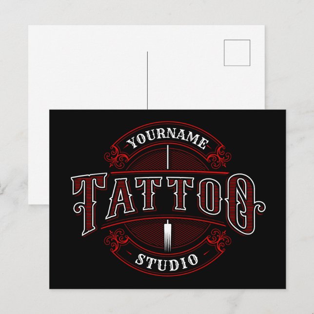 Carte Postale Style traditionnel AJOUTER LE NOM Tattoo Studio Sh (Devant / Derrière)