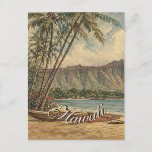 Carte Postale Style Vintage Hawaïen Voyage Côte Mer