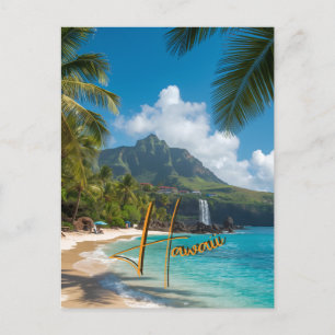 Carte Postale Style Vintage Hawaïen Voyage Côte Mer Bleue