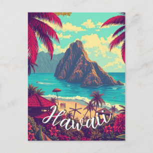 Carte Postale Style vintage Hawaiian Travel Honolulu Mid-Pacific