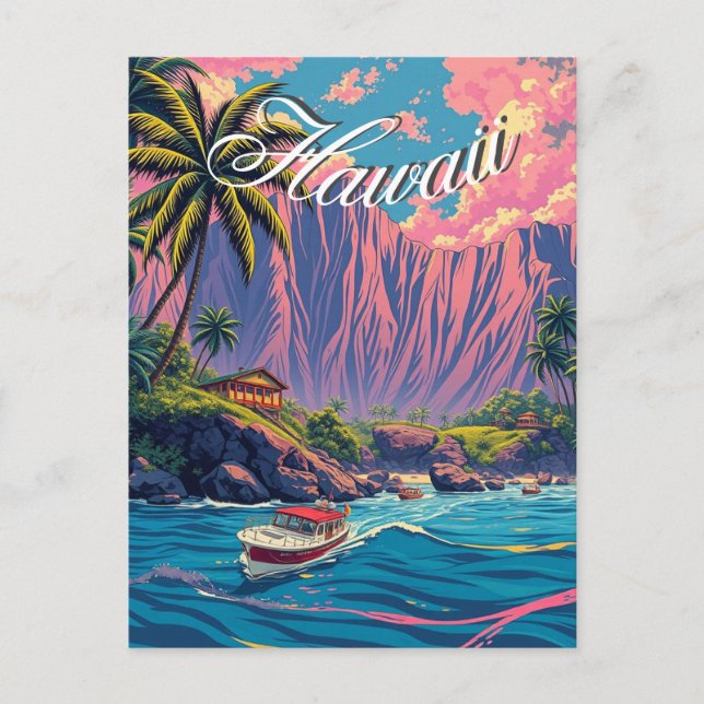 Carte Postale Style vintage Hawaiian Travel Honolulu Mid-Pacific (Devant)