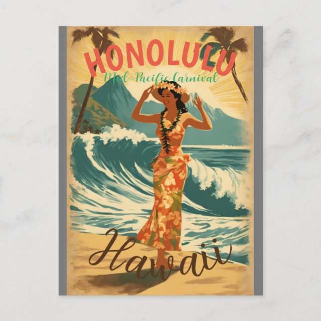 Carte Postale Style vintage Hawaiian Travel Honolulu Mid-Pacific (Devant)