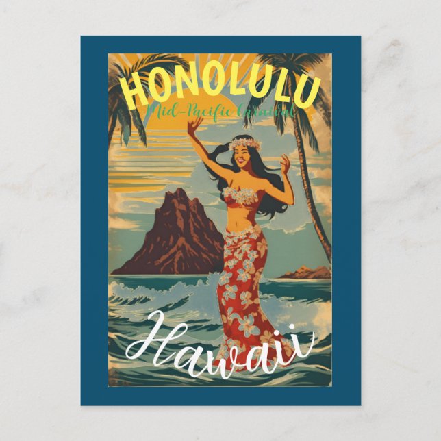 Carte Postale Style vintage Hawaiian Travel Honolulu Mid-Pacific (Devant)