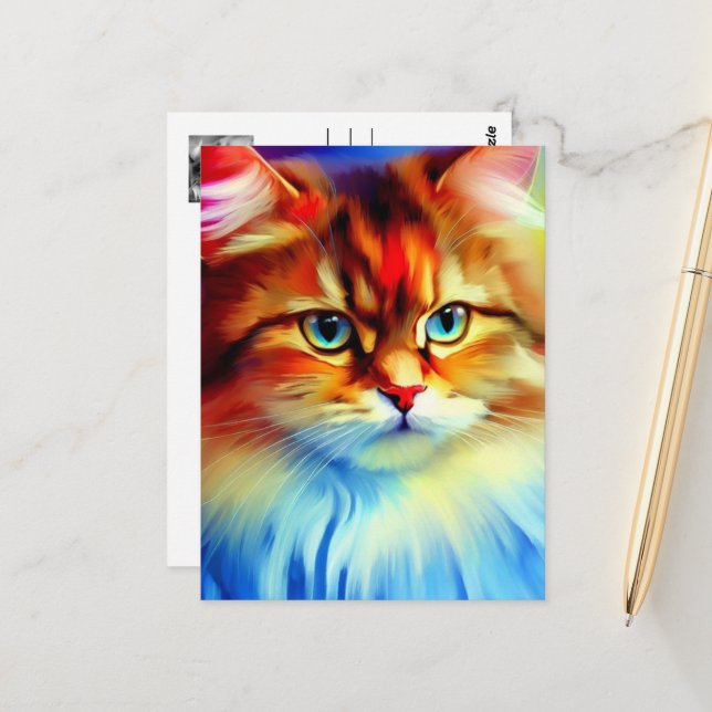 Carte postale stylisée de chats de Sibérie (Devant/Arrière en situation)