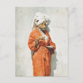 Carte Postale Stylish Leopard Morning Coffee Portrait