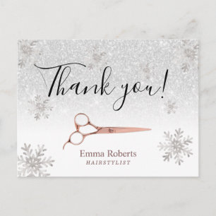 Carte Postale Styliste de cheveux Elégant Snowflakes hiver Merci