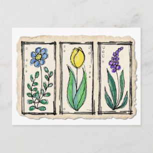 Carte Postale Stylo d'aquarelle et fleur d'encre