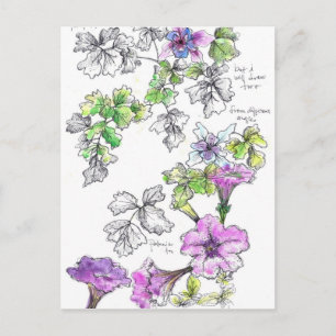 Carte Postale Stylo et fleur d'encre pourpre