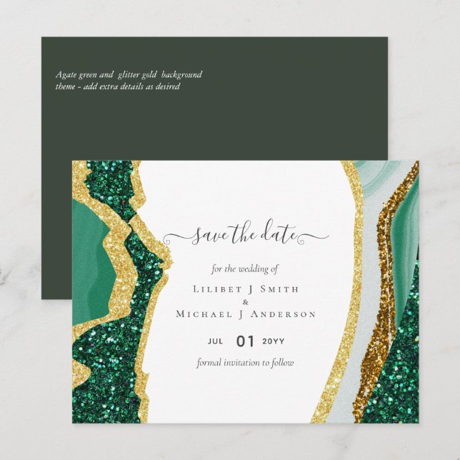 Carte Postale Sublime Emerald Green Gold Mariage (Devant / Derrière)
