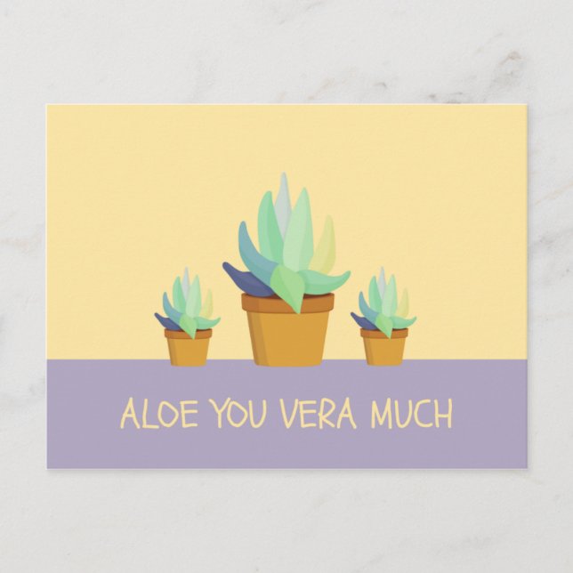 Carte Postale Succulente d'Aloe Vera jaune violette drôle (Devant)