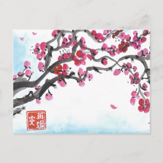 Carte Postale Succursale de fleurs de prune en hiver (Devant)