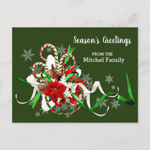 Carte Postale Sucres de canne de Noël et saison Poinsettia
