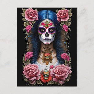 Carte Postale Sugar Skull Art - Femme traditionnelle