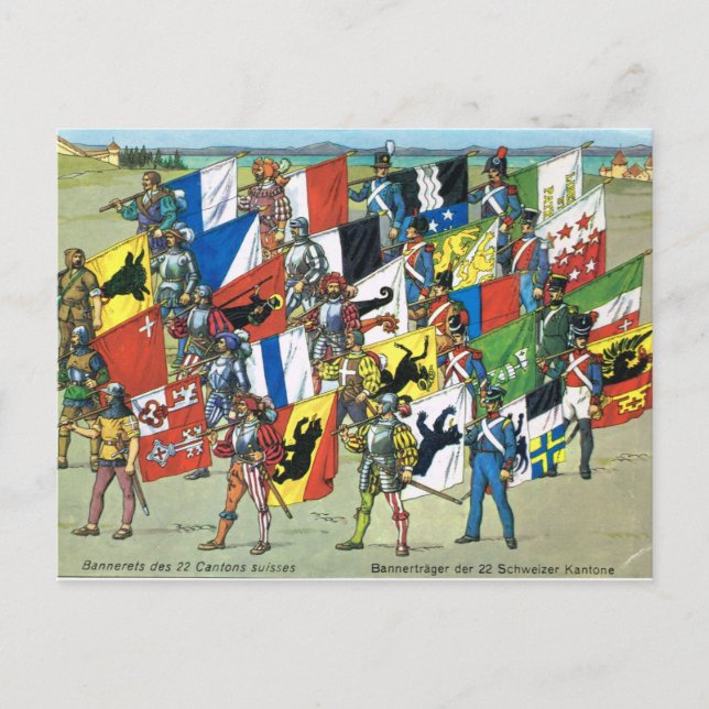 Carte Postale Suisse, Bannières des 22 cantons suisses (Devant)