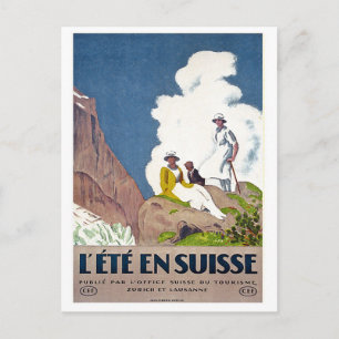 Carte Postale Suisse, pique-nique d'été dans les montagnes, vint