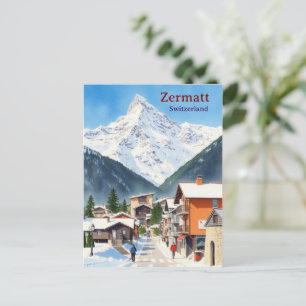 Carte Postale Suisse Zermatt aquarelle de vacances vintage
