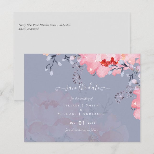 Carte Postale Suite Mariage en fleurs rose pâle Sublime (Devant / Derrière)