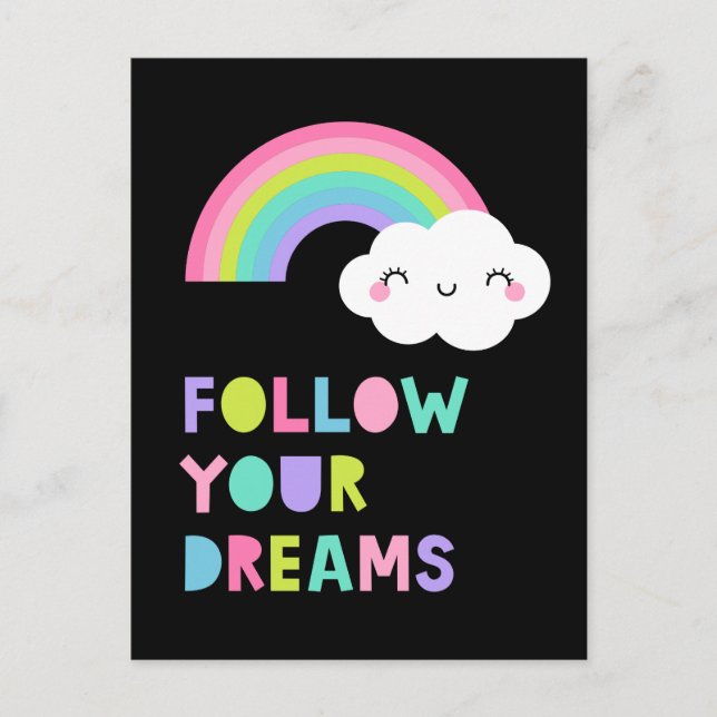 Carte Postale Suivez Vos Rêves Nuage Arc-en-Ciel Mignon (Devant)