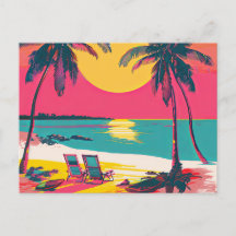 Summer Beach Vibe Rétro Surfer Palm Trees coucher 
