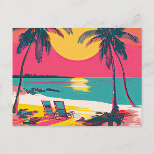 Carte Postale Summer Beach Vibe Rétro Surfer Palm Trees coucher