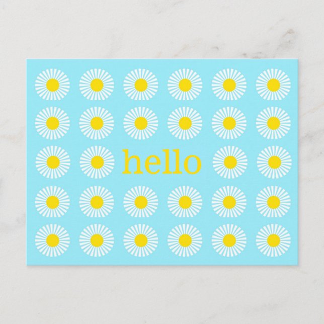 Carte Postale Summer Daisy Bleu et Jaune Bonjour (Devant)