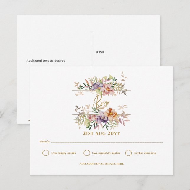 Carte Postale Summer Floral RSVP Impression ou téléchargement nu (Devant / Derrière)