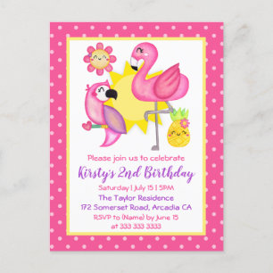 Carte Postale Summer Paradise Flamant rose Parrot fête d'anniver