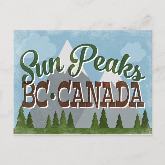 Carte Postale Sun Peaks Canada Fun Retro Snowy Mountains (Devant)