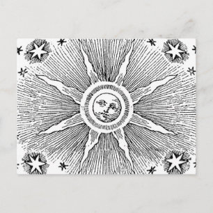 Carte Postale Sun Stars Antique Nuit Ciel Médiéval Zodiac