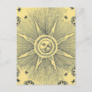 Carte Postale Sun Stars Antique Nuit Ciel Médiéval Zodiac