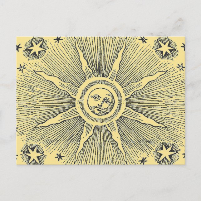 Carte Postale Sun Stars Antique Nuit Ciel Médiéval Zodiac (Devant)