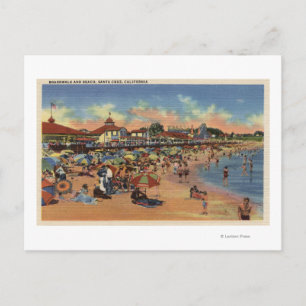 Carte Postale Sunbathers & Swimmers on Boardwalk & Beach