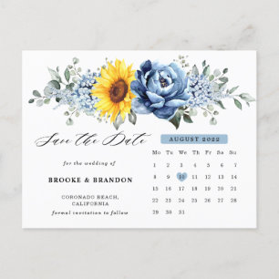Carte Postale Sunflower Dusty Blue Peony Calendrier Enregistrer 