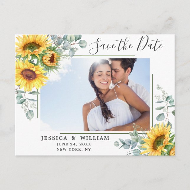 Carte Postale Sunflower Eucalyptus PHOTO Mariage Enregistrer la  (Devant)