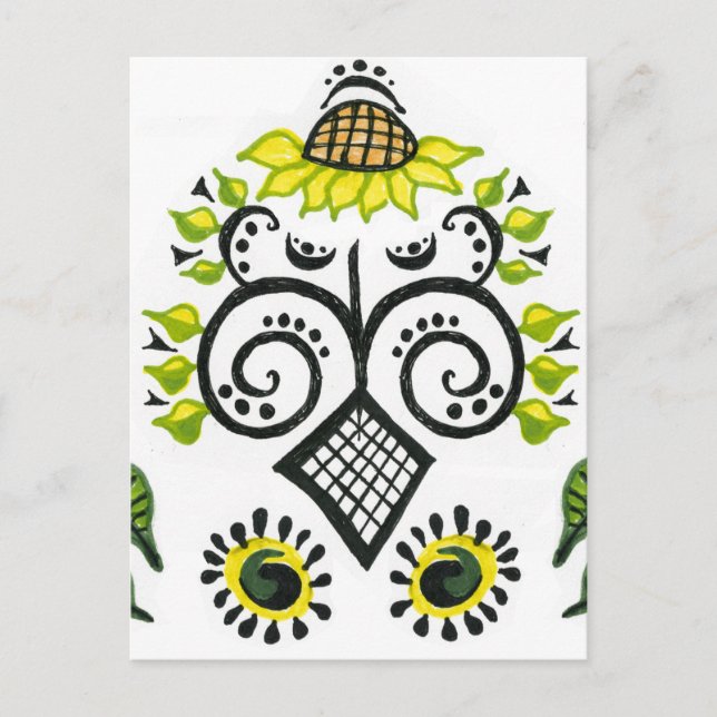 Carte Postale Sunflower Folk Motif par Alexandra Cook (Devant)