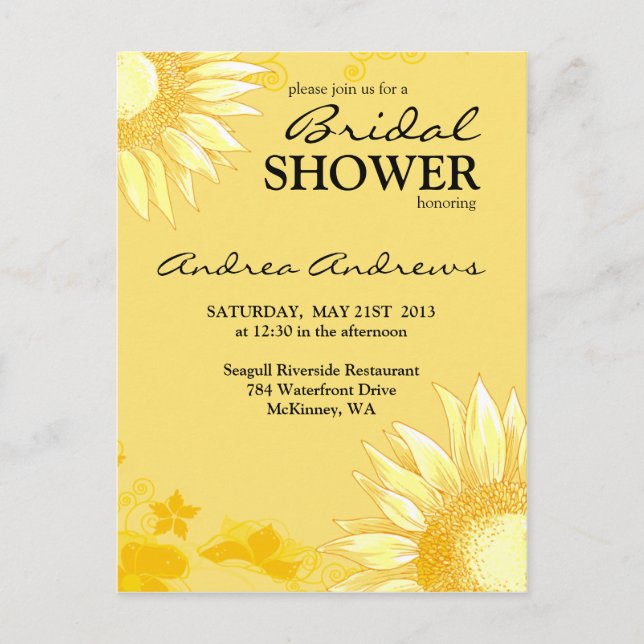Carte Postale Sunflower Jaune Classy & Fun Invitation Fête des m (Devant)