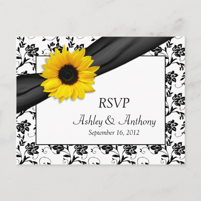 Carte postale Sunflower Mariage damassé RSVP (Devant)