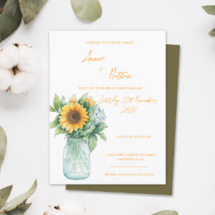 Carte Postale Sunflower Mason Jar Faire-part de mariage d'aquare