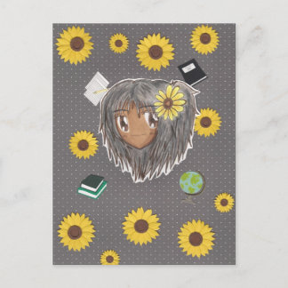 Carte Postale Sunflower Scholar Hinata (chibi avec collage backg