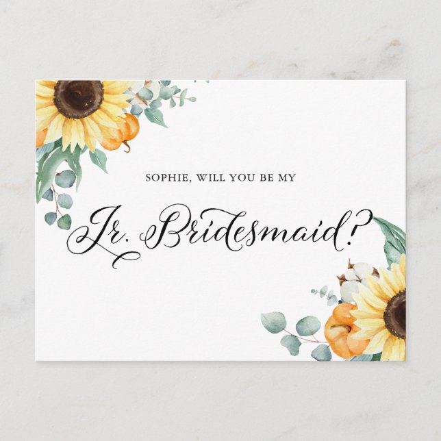Carte Postale Sunflowers Citrouilles Be My Junior Bridesmaid Car (Devant)