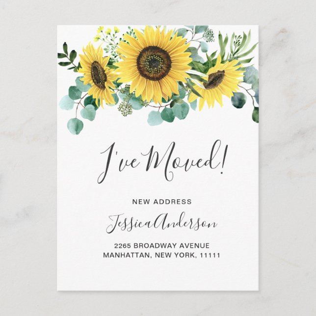 Carte Postale Sunflowers Eucalyptus Rustic Moving Faire-part (Devant)