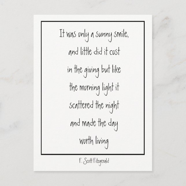 Carte Postale Sunny Smile Poème Inspirationnel F. Scott Fitzgera (Devant)
