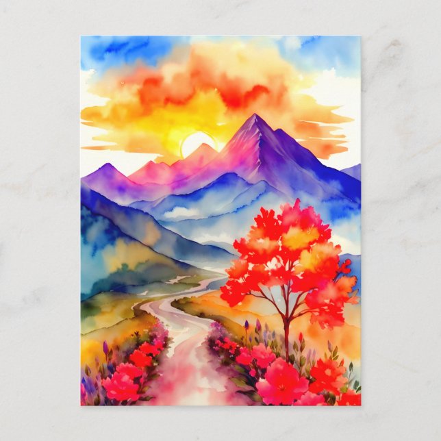Carte Postale Sunrise Colorée Mountain Wall Art (Devant)