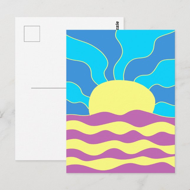 Carte Postale Sunrise et Waves Art Abstrait (Devant / Derrière)