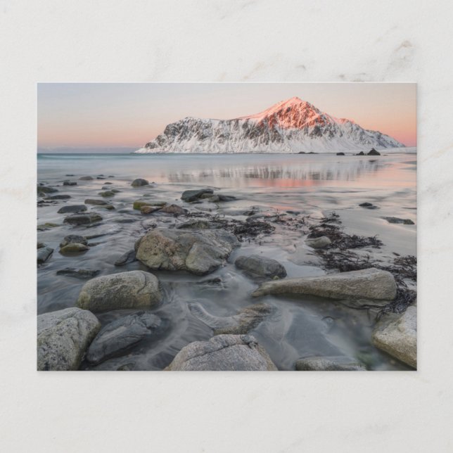 Carte Postale Sunrise Flakstad et Skagsanden Beach (Devant)