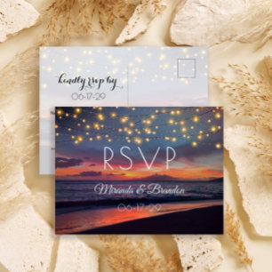 Carte Postale Sunset Beach Chaîne Lumières Mariage été RSVP
